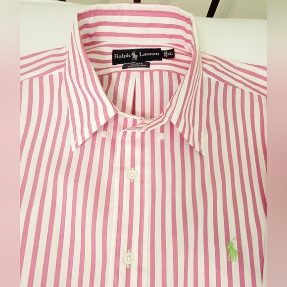 *Sold* Ralph Lauren Polo Men's Pink White Striped Dress Shirt Long Sleeve Sz: XL - Picture 5 of 12